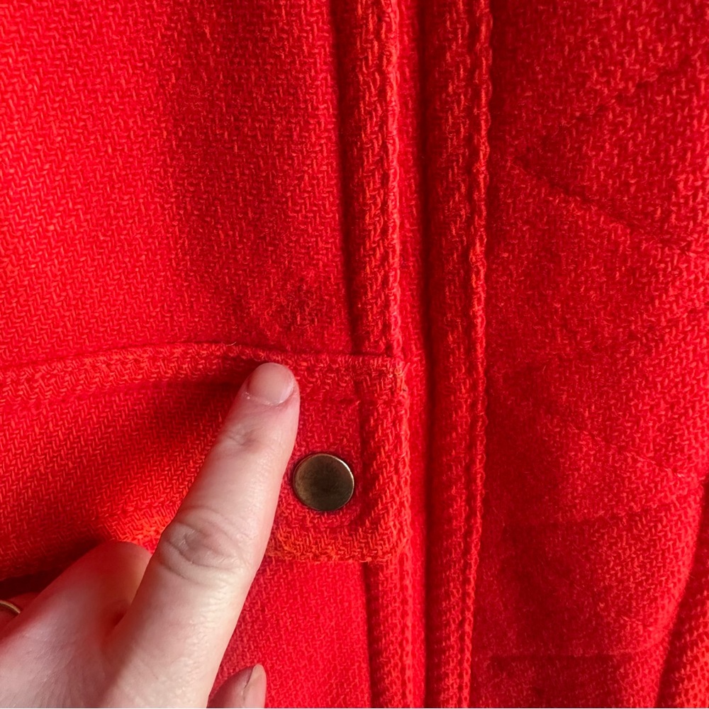 J. Crew Stadium Cloth Red Wool Coat w/ Faux Fur Hood Statement Winter Parka 2P - Picture 11 of 16